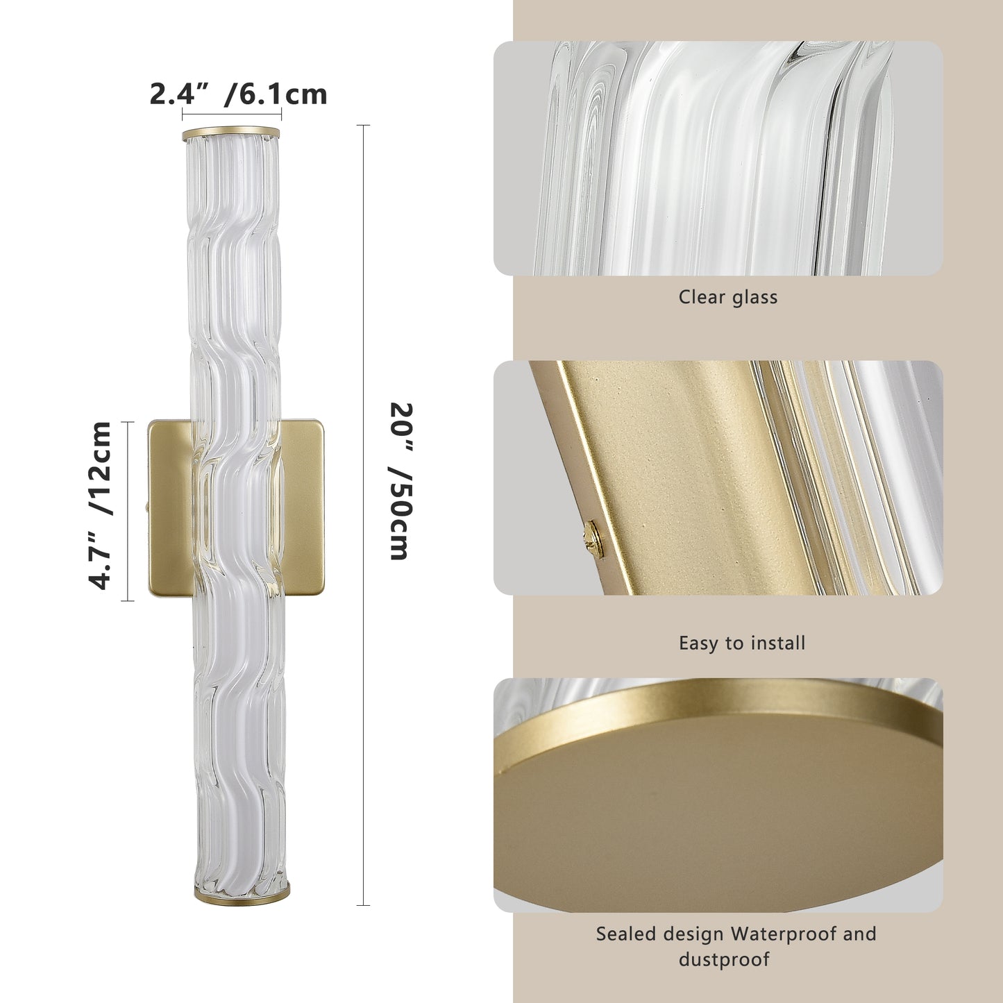 Modern K9 Crystal Wall Sconce - 19.7in Gold Set of 2