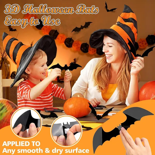 Halloween Bat Decorations - 100pcs 3D Wall Stickers for Parties