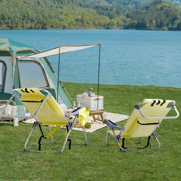Lightweight Folding Beach Chair with Adjustable Back - Yellow