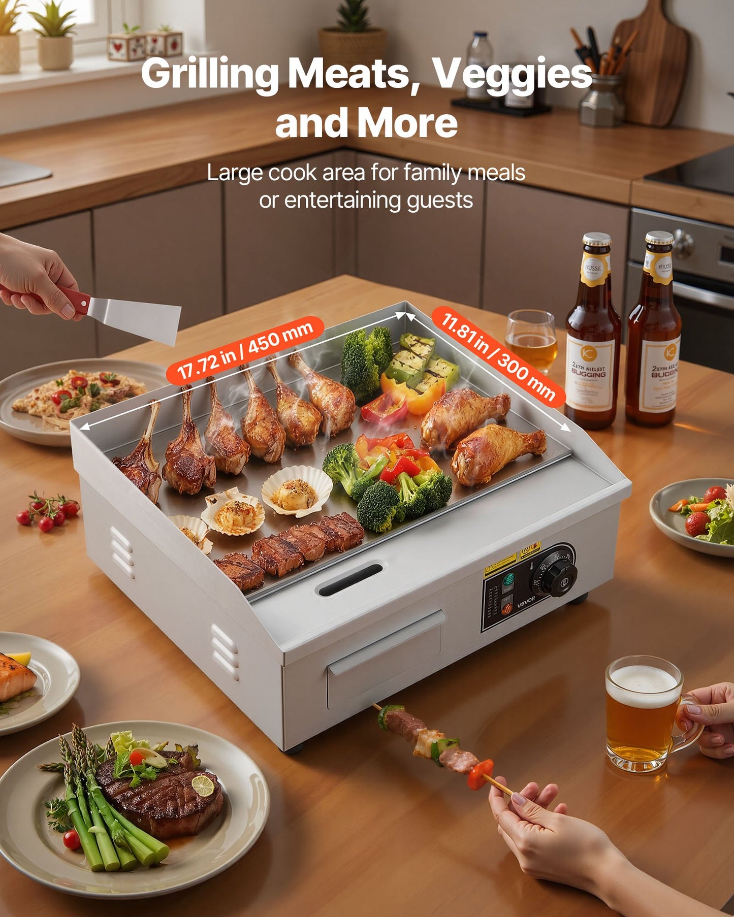 17.7x11.8 Inch Commercial Electric Griddle 1750W Stainless Steel Flat Top Grill