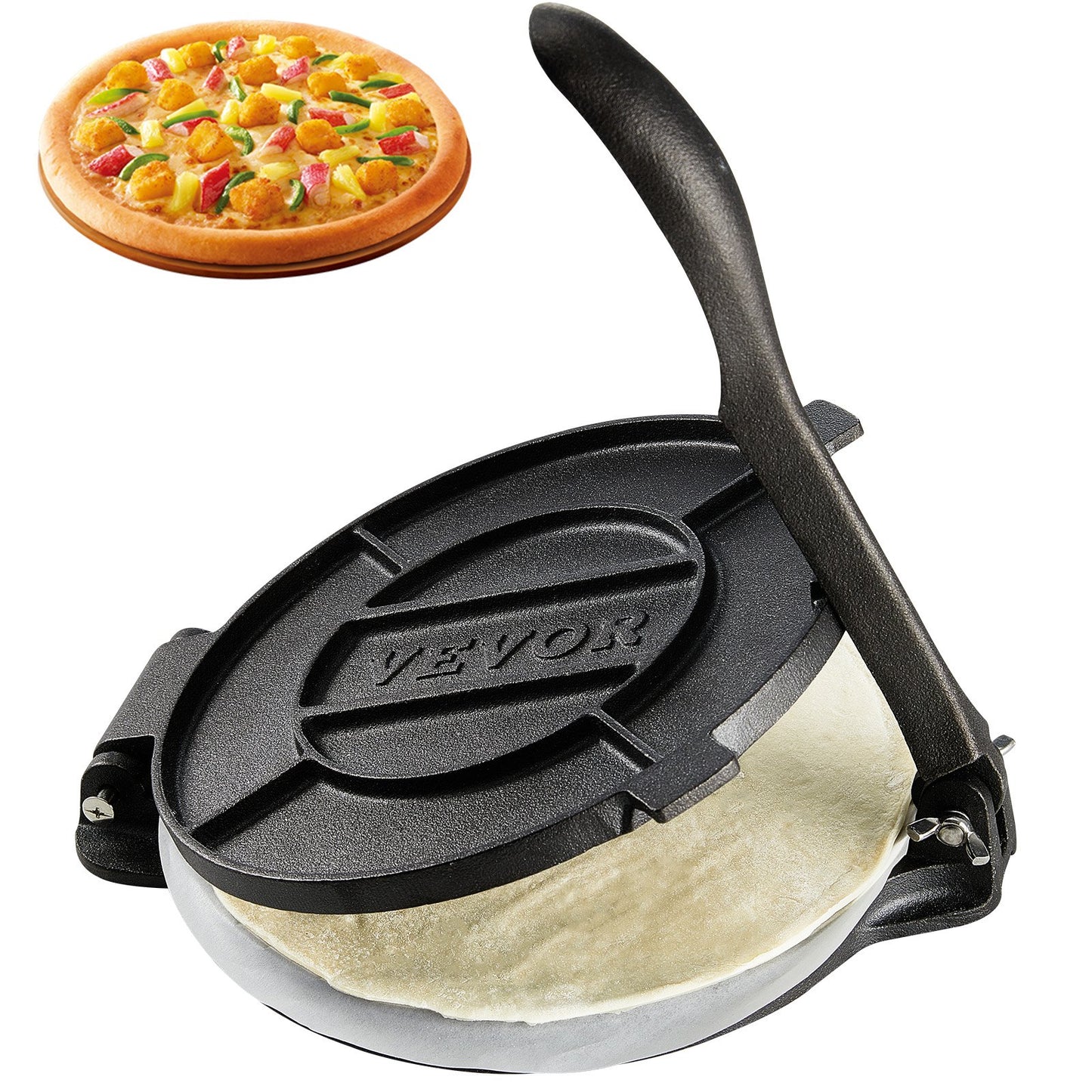 8-Inch Cast Iron Tortilla Press - Heavy Duty Roti Maker with Parchment Paper