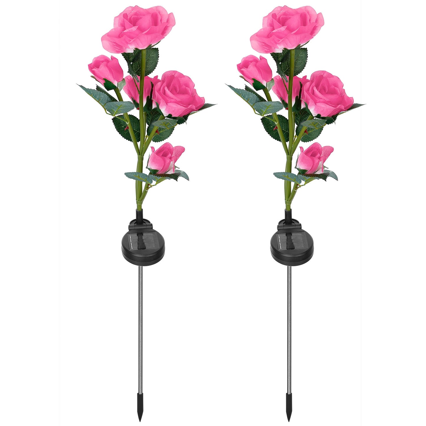 Solar Powered Rose Flower LED Lights - 2Pcs Outdoor Decorative Lamps