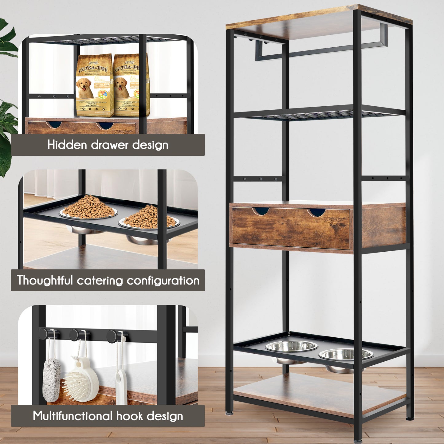 Dog Feeding Station,3 Height Adjustable Raised Bowls, Feeder Station
