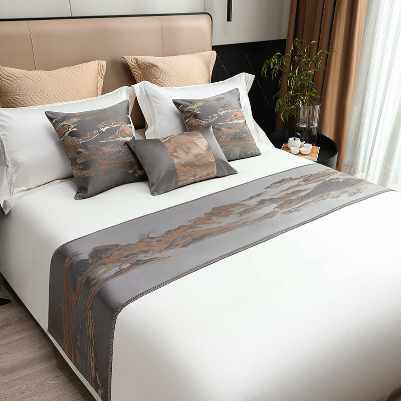 High Tight Landscape Bed Runner with Pillowcases - Chinese Style Home Textile