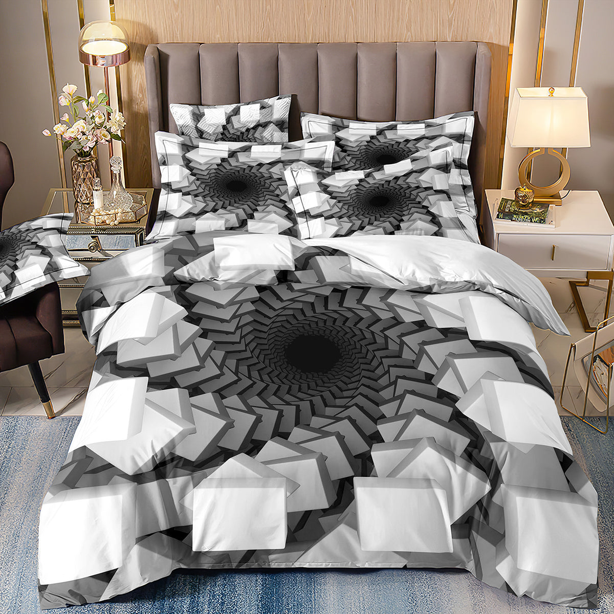 Digital Printed Geometric Duvet Cover Set - Light Gray Nordic Bedding