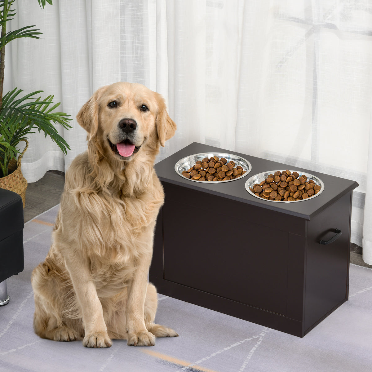 Elevated Pet Feeder Station with 2 Stainless Steel Bowls for Large Dogs - Coffee