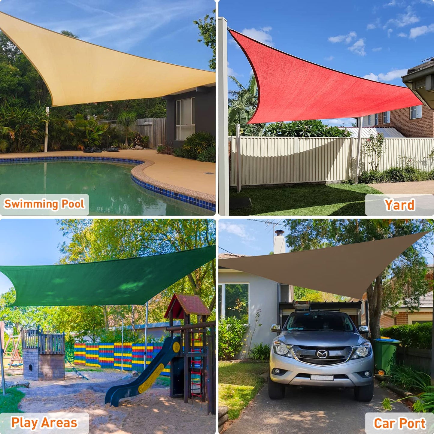 10x13 ft Sunshade Sail with UV Protection - Light Grey, Sand, Rust Red, Dark Grey, Beige, Cream, and More
