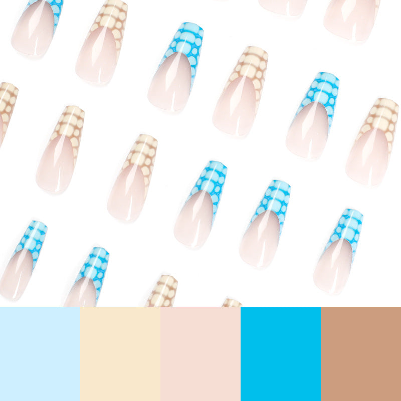 Nail Art Kit with 24 Pieces and Glue - Blue Yellow Mandarin Duck and Crocodile Pattern, Armor Design, JP1587