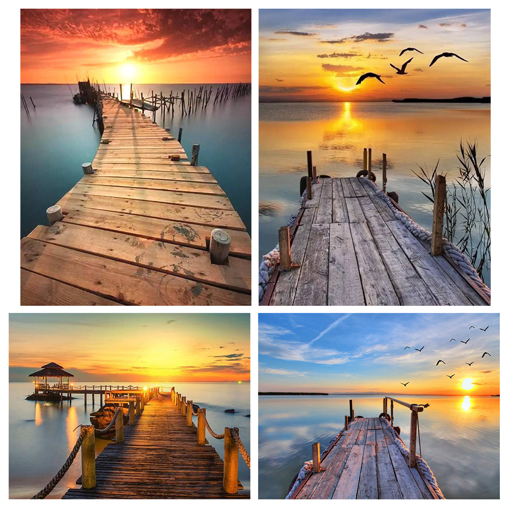 Full Square Diamond Painting Sunset Lake Scenic Cross Stitch Kit - DIY Art Craft