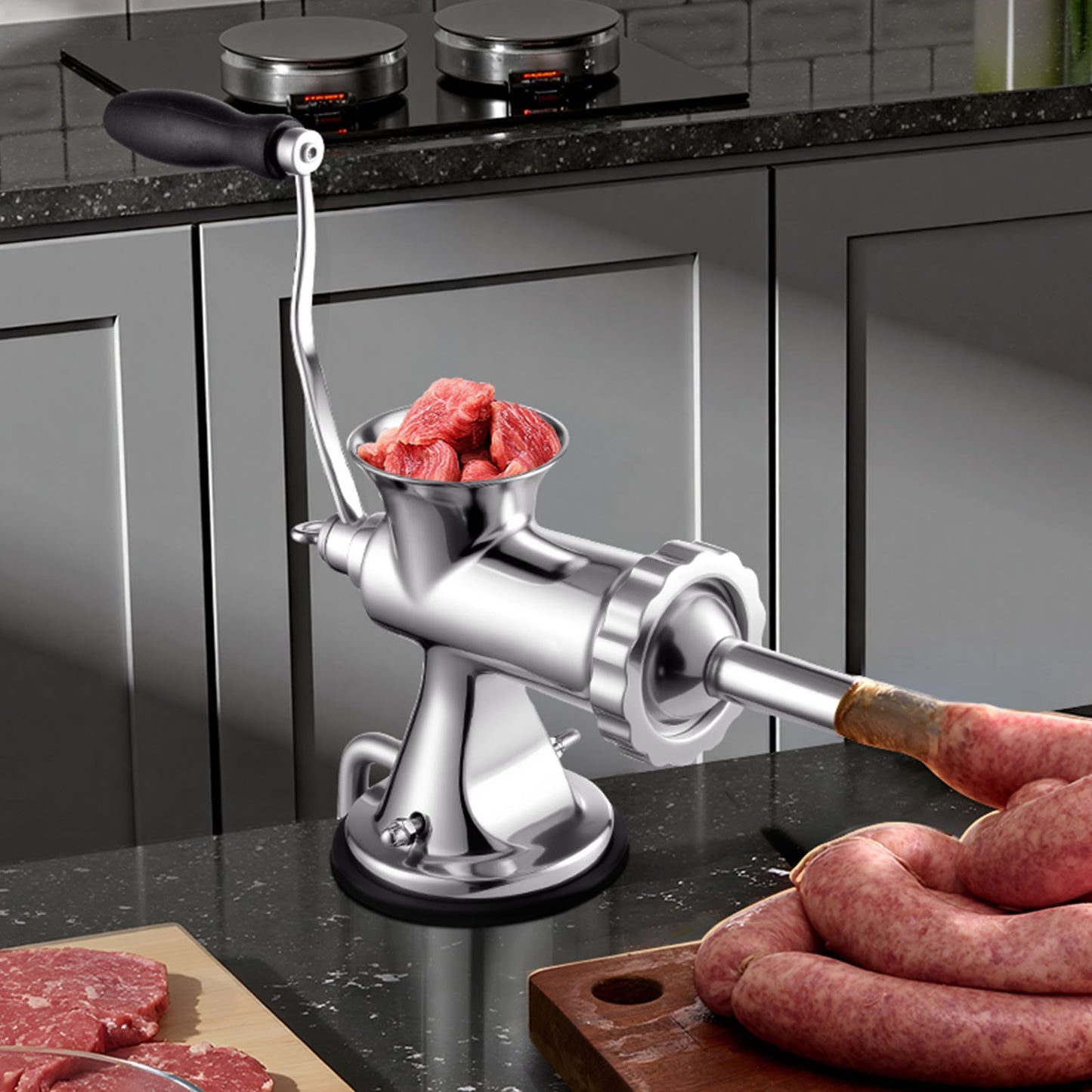 Manual Meat Grinder - Stainless Steel Hand Mincer with Suction Cup and Table Clamp