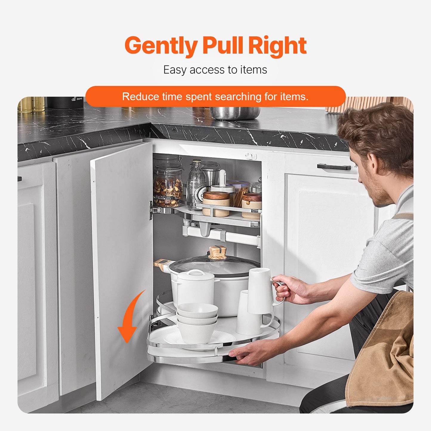 Pull-Out Kitchen Corner Cabinet Organizer - White Soft Close