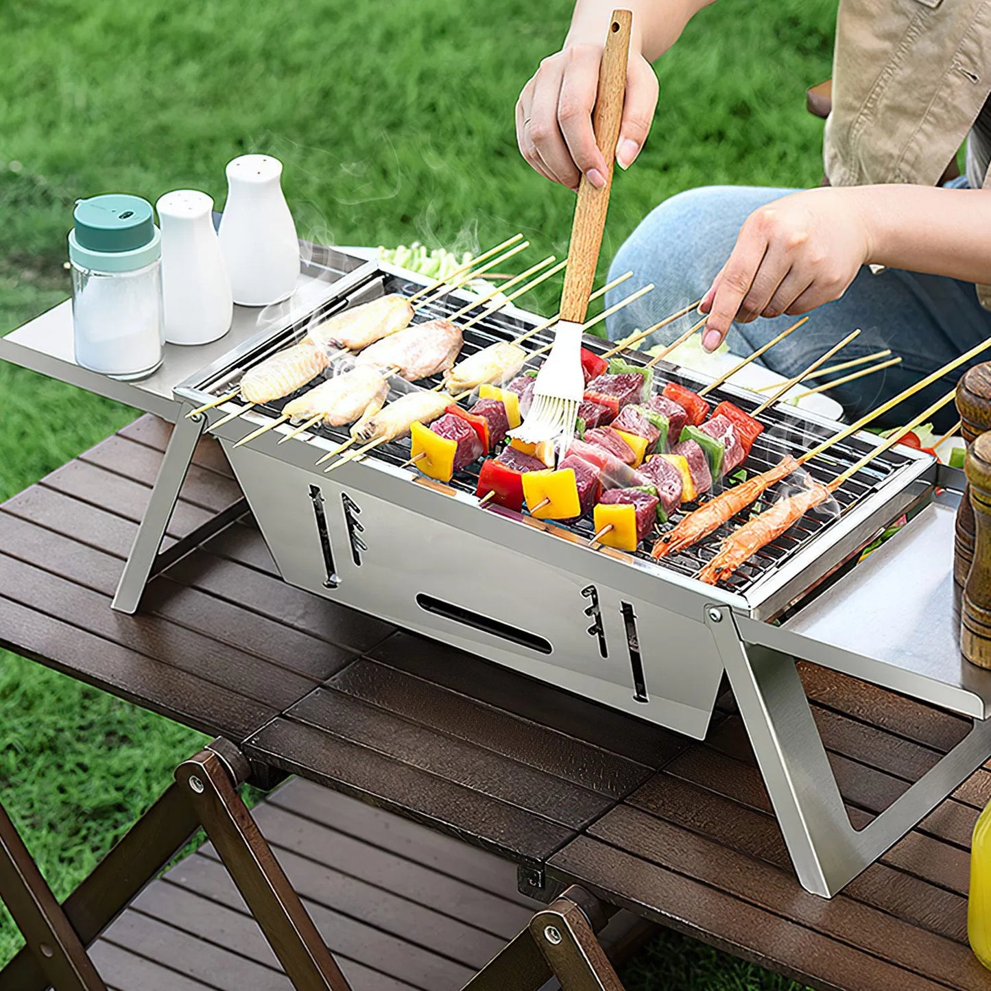 3-in-1 Portable Charcoal Grill & Fire Pit - Stainless Steel