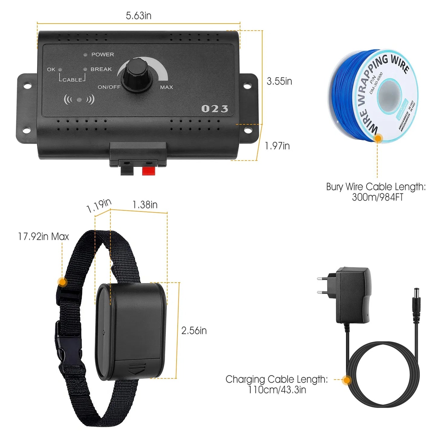 Electric Dog Fence System with Water-Resistant Collar for Small to Large Dogs