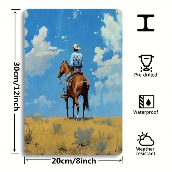 Rustic Cowboy Metal Wall Decor - 12x8 Inch Sign for Home