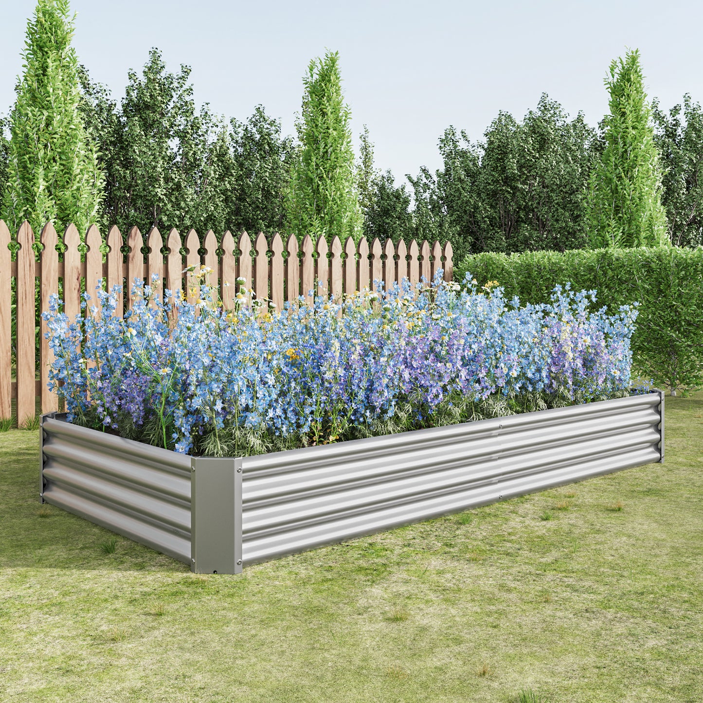 Metal Raised Garden Beds - 2PCS Silver Rectangle Planters