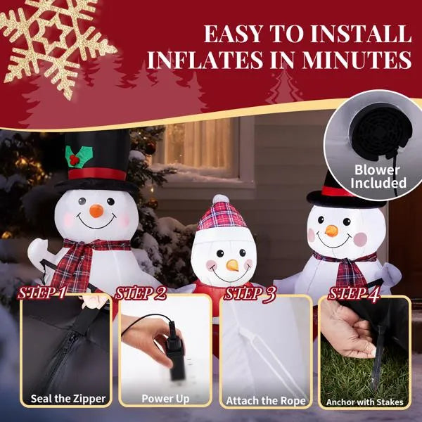 6.2FT Inflatable Snowman Family Decoration with LED Lights