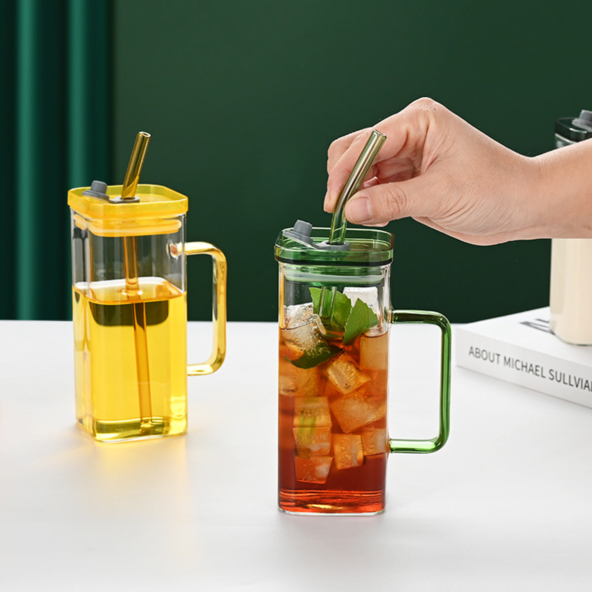 6-Piece High Borosilicate Glass Straw Cup Set - 6 Colors