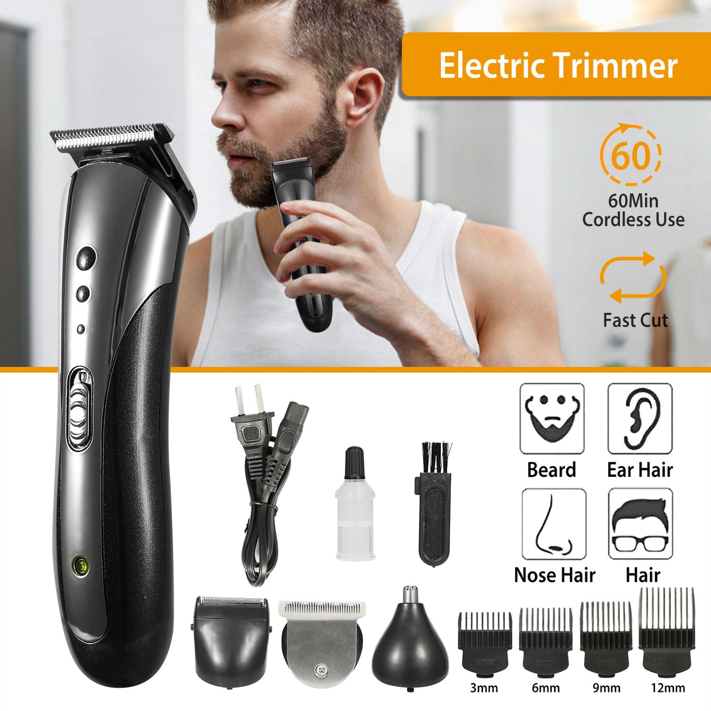 3-in-1 Electric Hair Clipper & Beard Trimmer Set - Rechargeable Grooming Kit