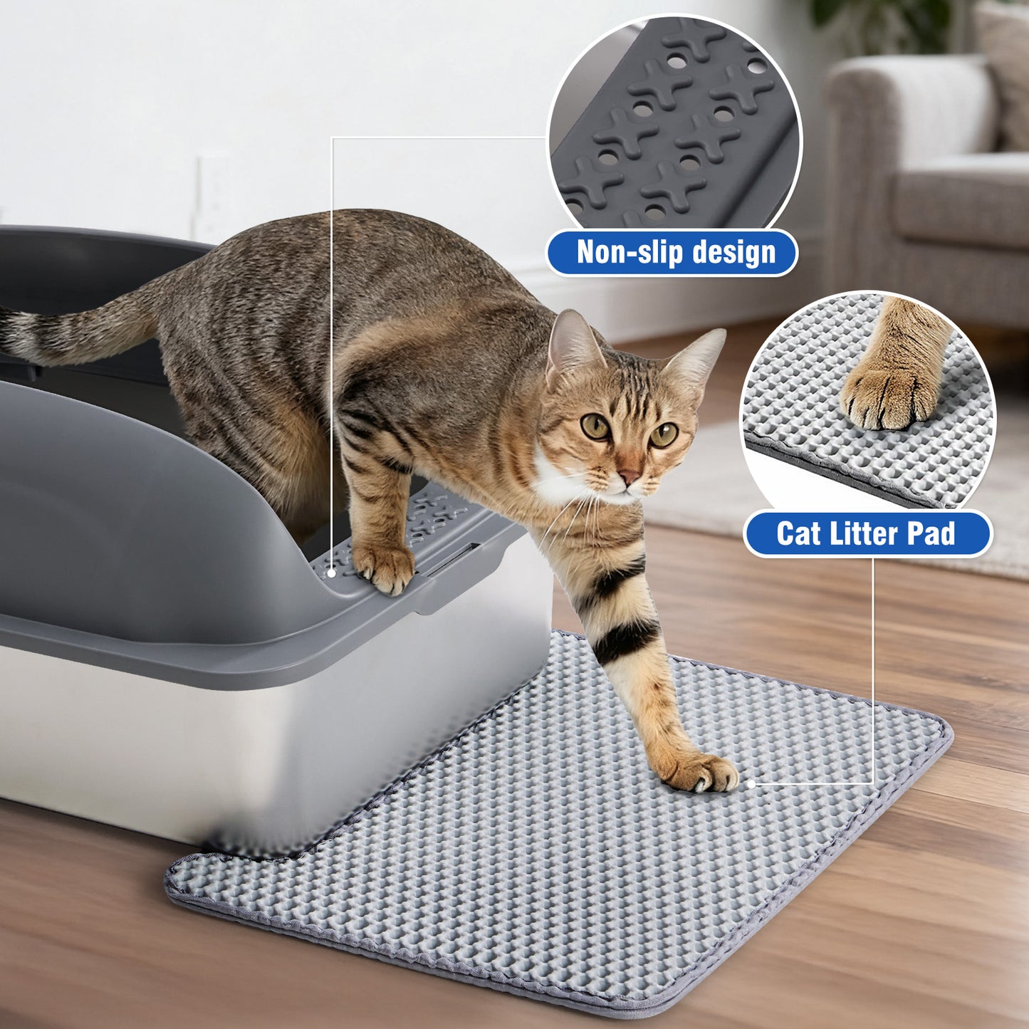 Large Stainless Steel Cat Litter Box with Lid, Odor-Free, Easy to Clean, Includes Scoop & Mat