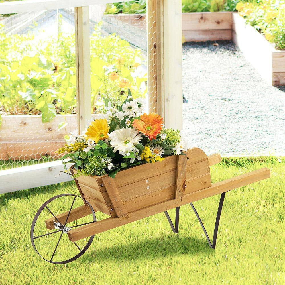 Wooden Wagon Planter with Magnetic Accessories for Garden Yard