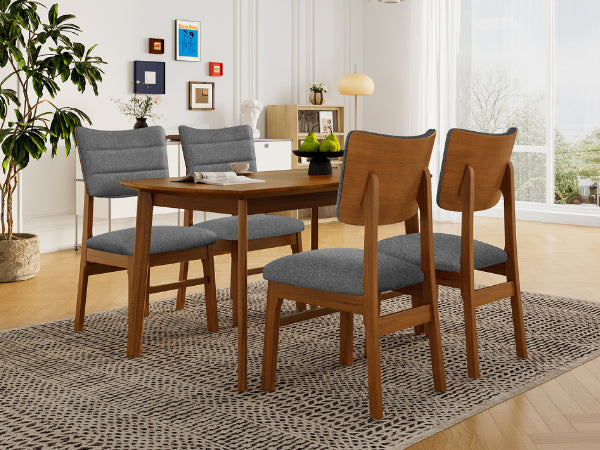 Farmhouse Dining Table Set for 4 with Upholstered Chairs - Brown & Gray