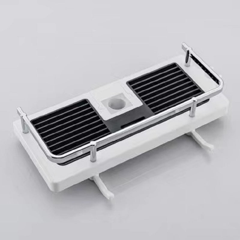 Bathroom Shower Rod Rack Without Punching, Wall-Mount Storage Shelf with Bracket, White or Black