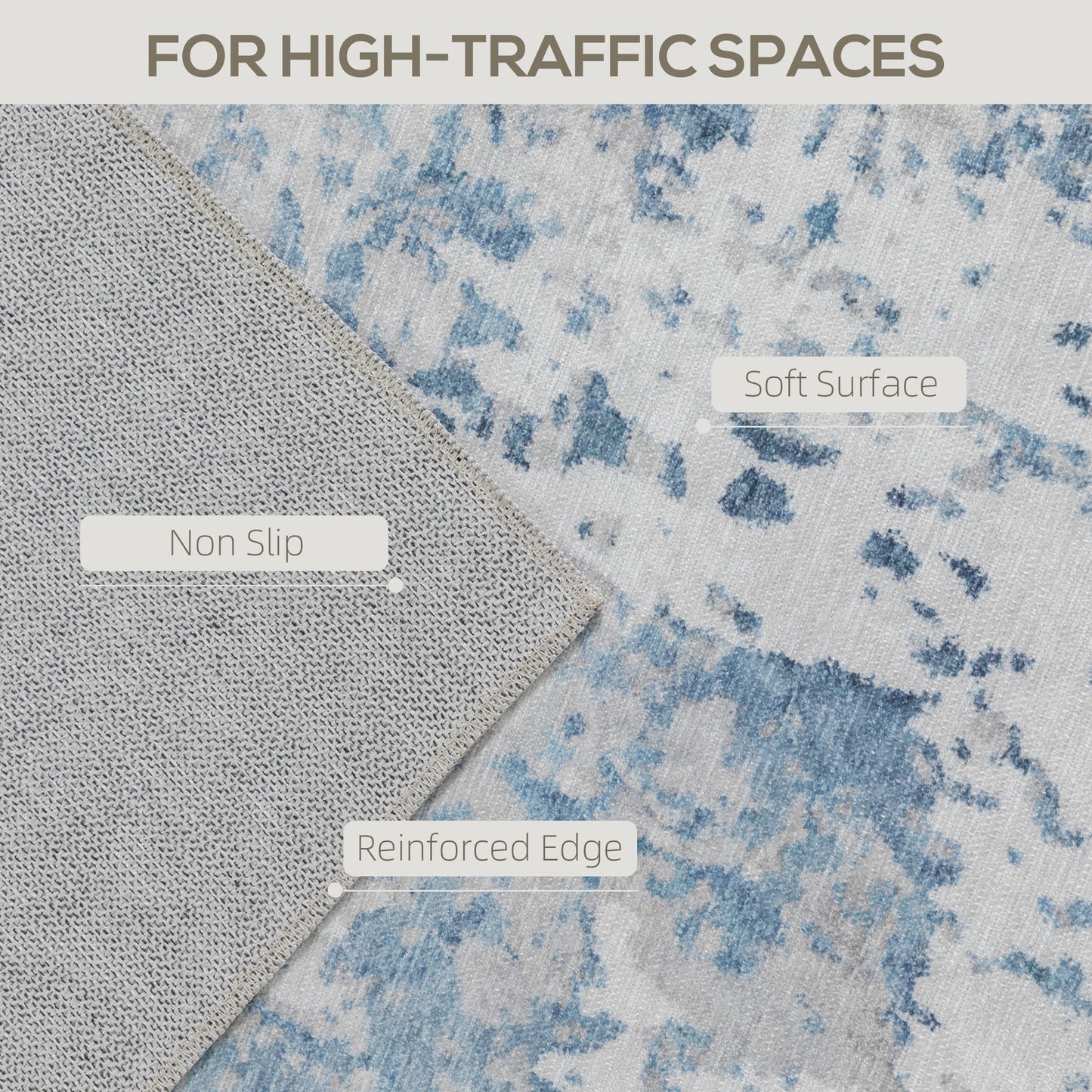 Machine Washable Area Rug 8x10 - Non-Slip Blue Abstract Carpet