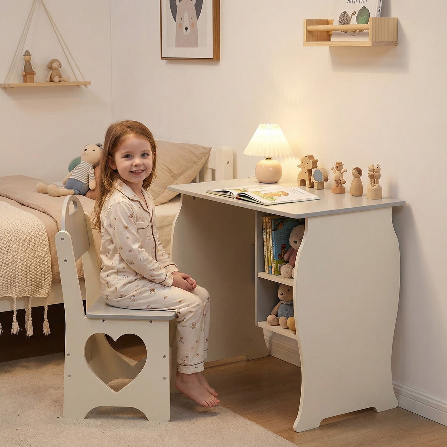 Kids Desk And Chair Set Multifunctional White Grey Toddler Student