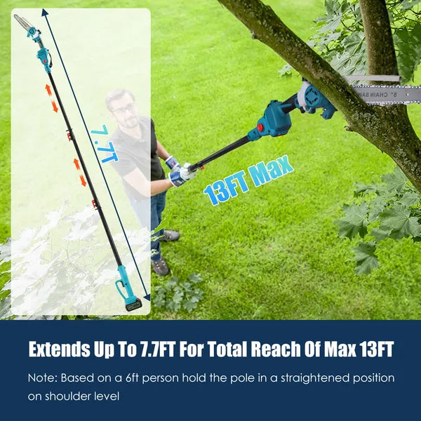 Cordless 2-in-1 Pole Saw & Mini Chainsaw with Extension Pole 21V Battery