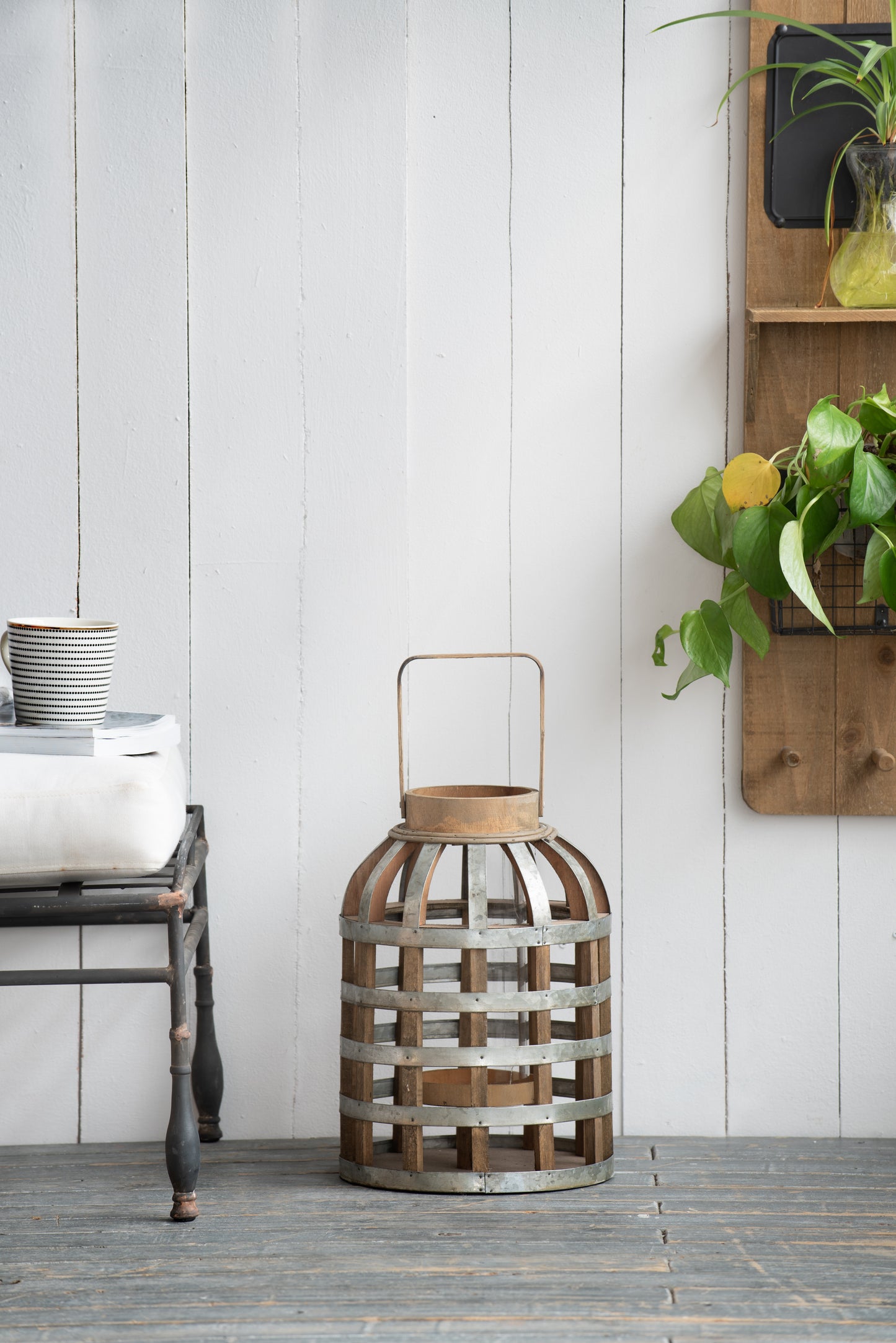 Decorative Lantern With Handle, Wooden For Indoor Outdoor, Home