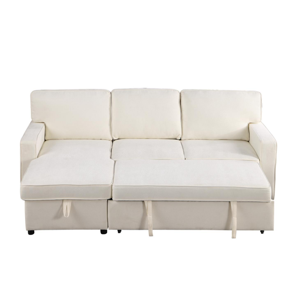 Upholstery Sleeper Sectional Sofa with Storage & USB Port - Beige