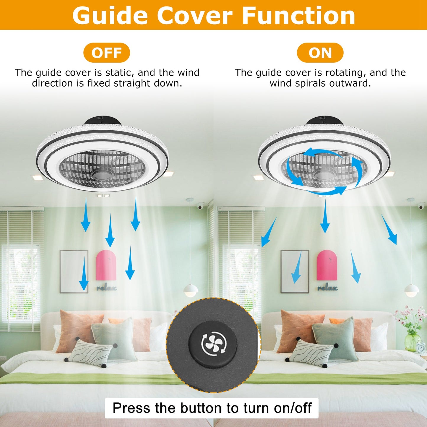 20.5in Ceiling Fan with Light Remote Control & APP, 3-Speed LED Pendant Fan - Black
