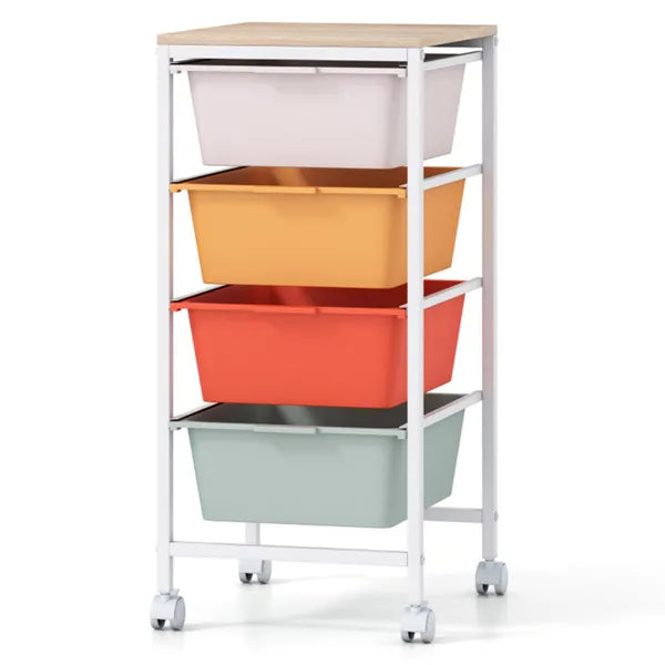 4-Drawer Rolling Storage Cart, Mobile Utility Organizer With MDF