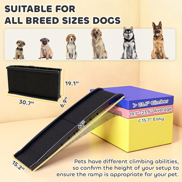 61-Inch Non-Slip Dog Ramp with Grass Surface & Carry Handle - Pet Accessory