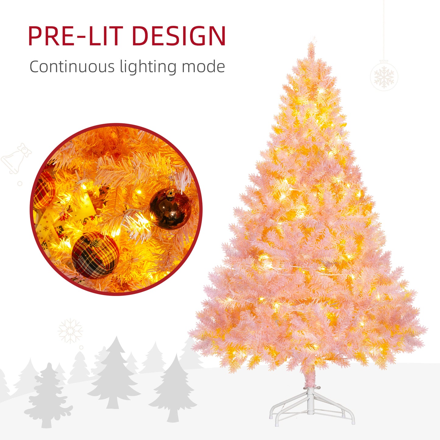 6' Tall Prelit Pink Christmas Tree with 250 LED Lights