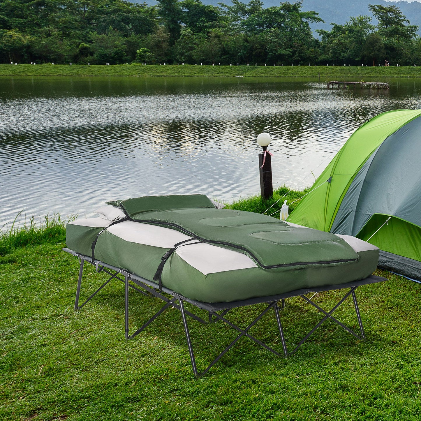 2-Person Portable Camping Cot Set with Sleeping Bag & Air Mattress
