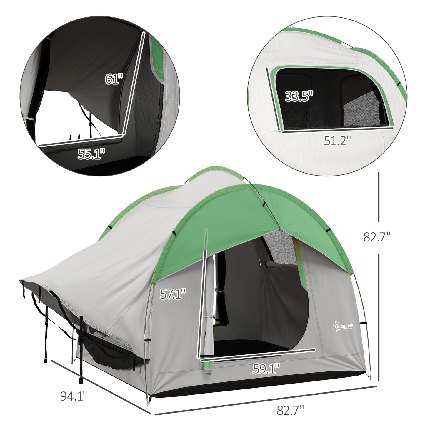 Waterproof SUV Tent for 5-6 Person Camping - Gray & Green