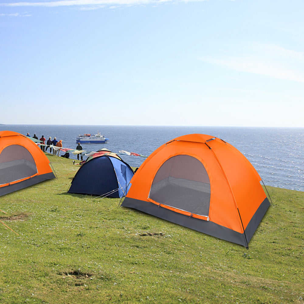 1-Person Waterproof Orange Camping Dome Tent - Quick Setup