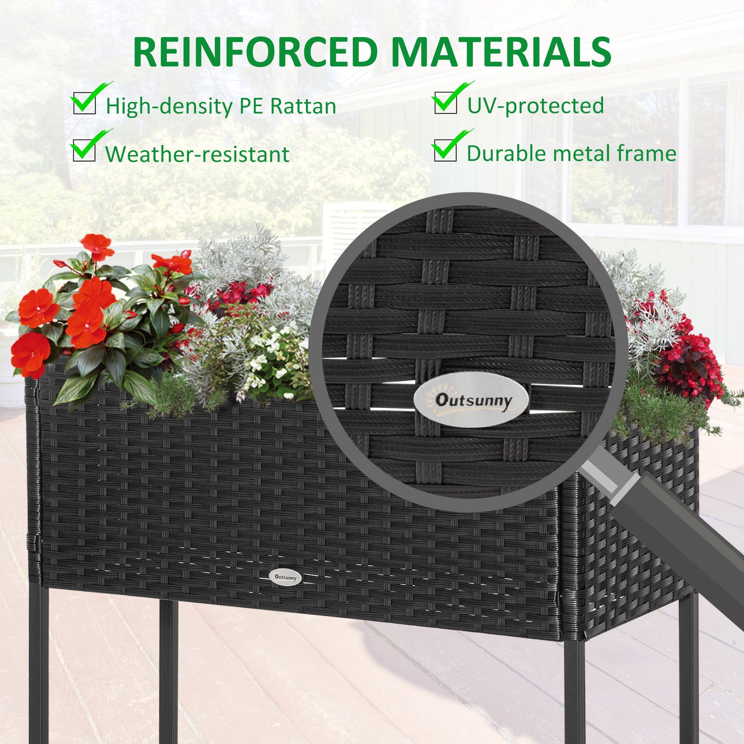 Raised Flower & Vegetable Planter Box with Storage Shelf - Black 730x130x320mm
