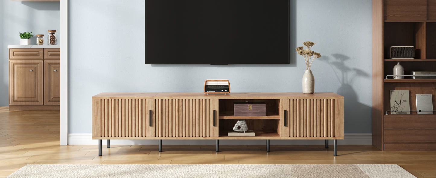 78-Inch Modern TV Stand for TVs Up to 85" - Natural Wood Finish