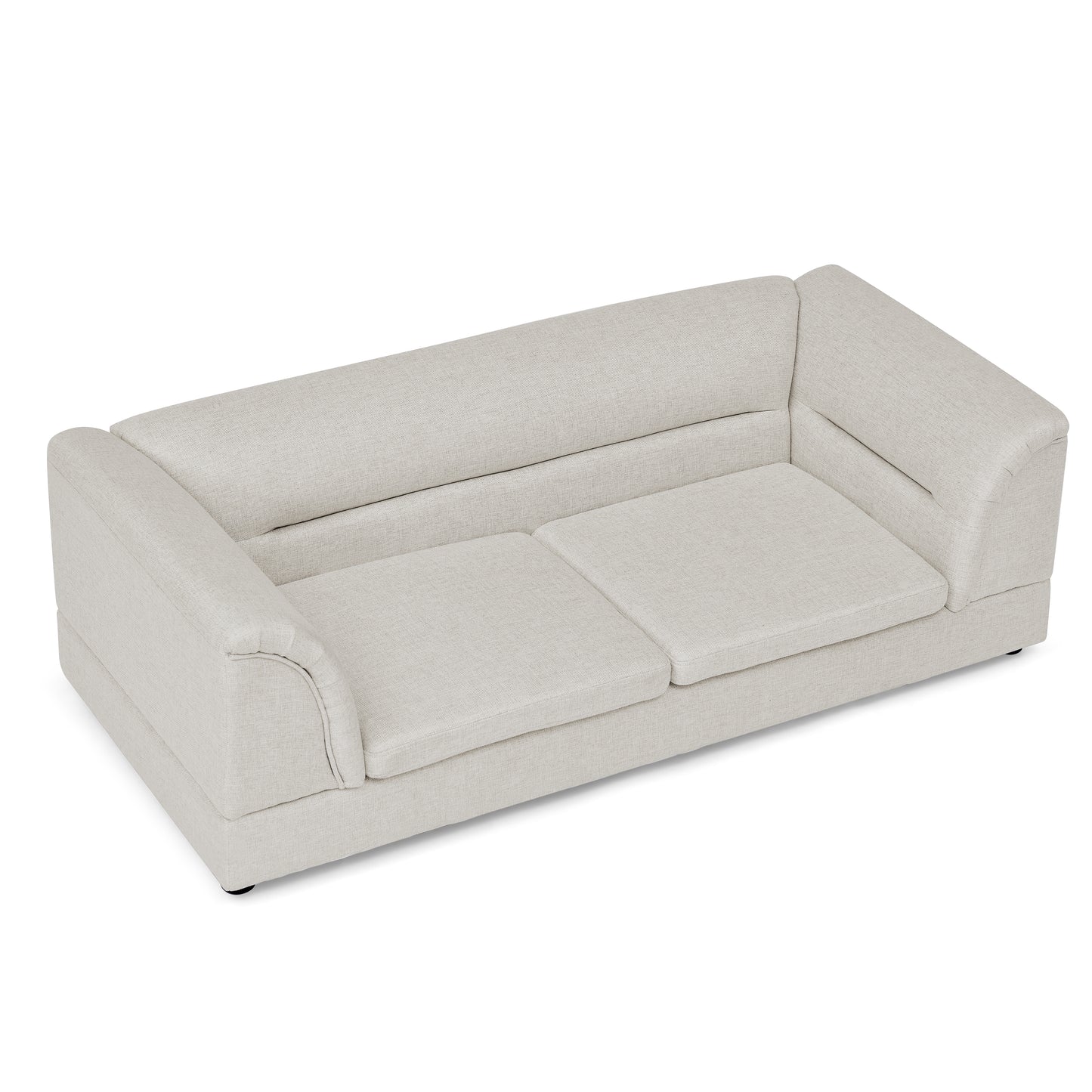 Oversized Pet Sofa Bed with Curved Armrest in Linen Fabric for Large Dogs - Beige