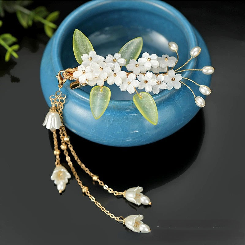Glass Lily Flower Hair Clip Antique Gold