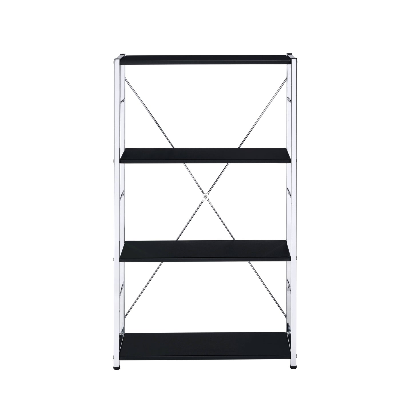Black & Chrome Finish Bookshelf - Metal & Synthetic Wood