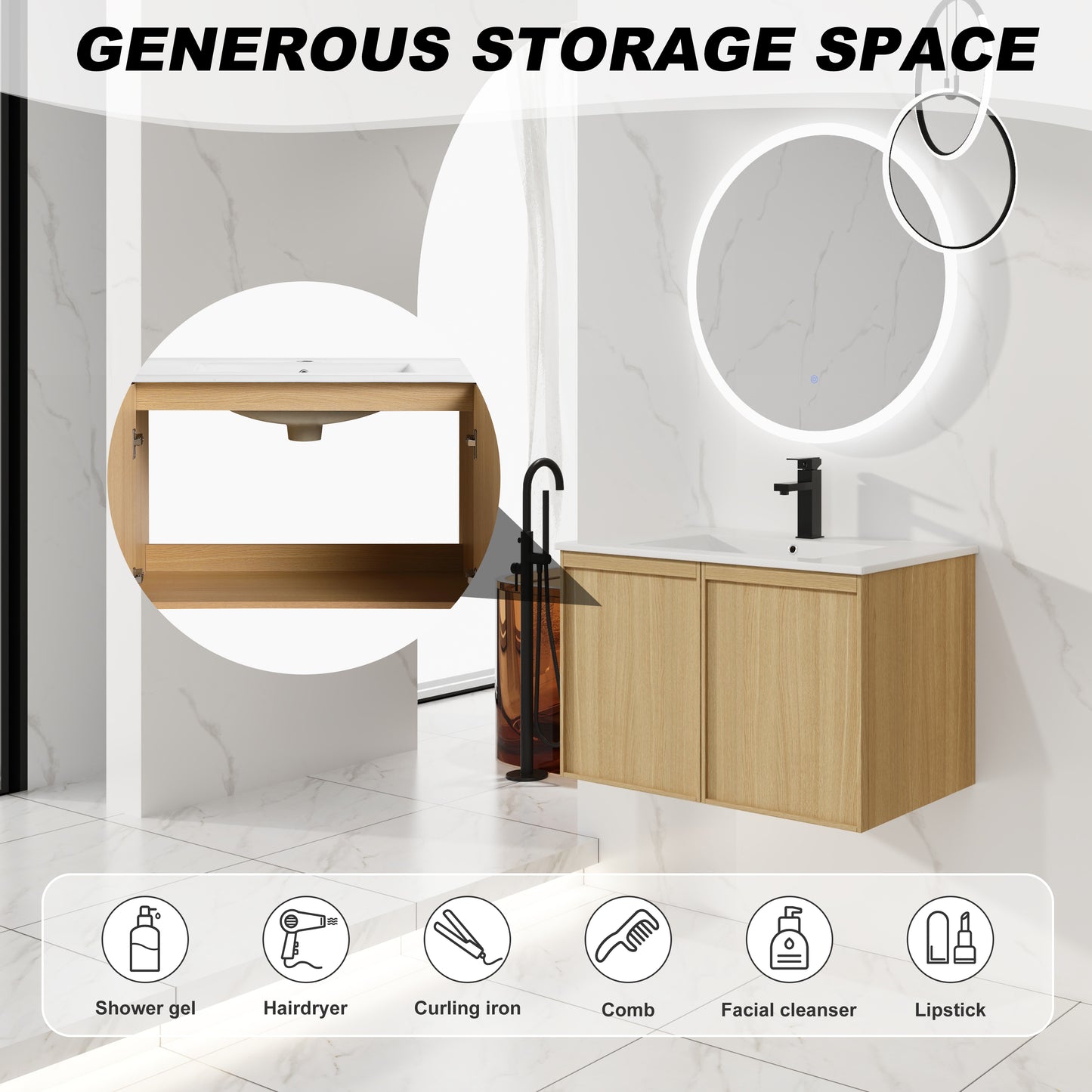 30" Wall-Mounted Bathroom Vanity with Sink - Light Oak