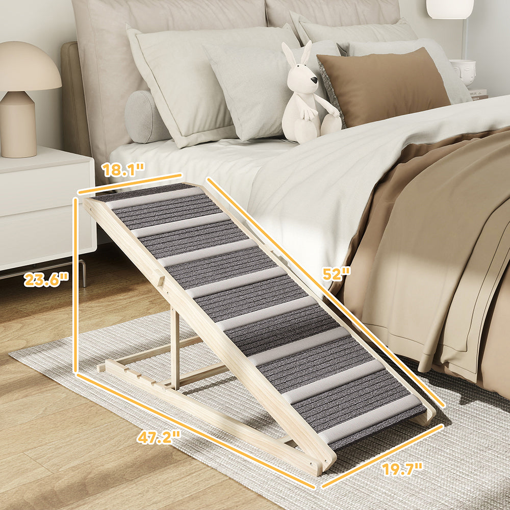 Adjustable Dog Ramp for Couch and Car - Non-Slip Foldable Pet Step with Wooden Finish