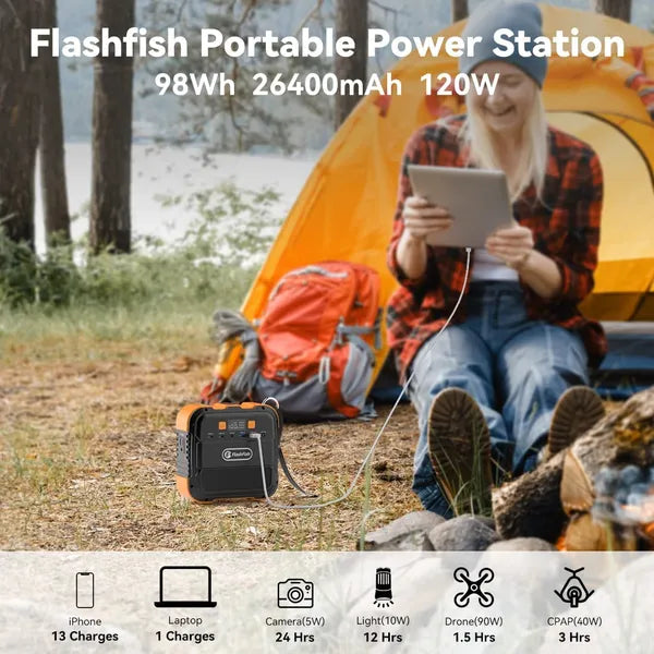 Portable Power Station 120W Solar Generator Battery Pack - 98Wh