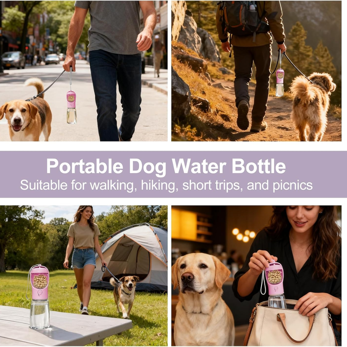 Portable Dog Water Bottle with Food Container - 12oz Leak-Proof Pet Dispenser for Travel and Outdoors