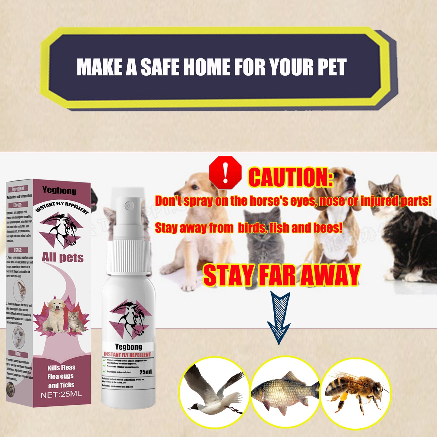 Pet Flea & Tick Spray - 25ml Pest Repellent for Dogs Cats Horses, Safe & Effective