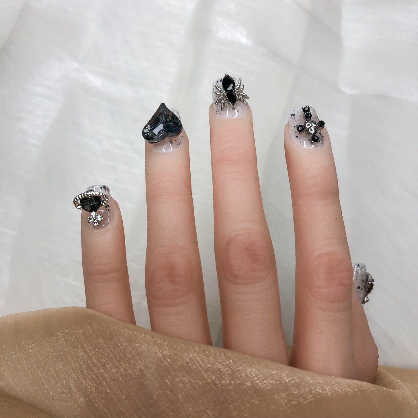 Midnight Stardust Short Press On Nails - Seamless Soft Gel Artificial Nails