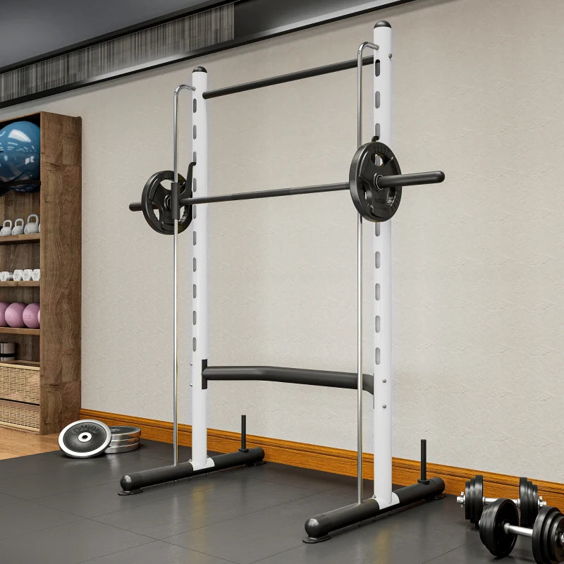 Adjustable Squat Rack with Pull-Up Bar and Barbell Stand - White